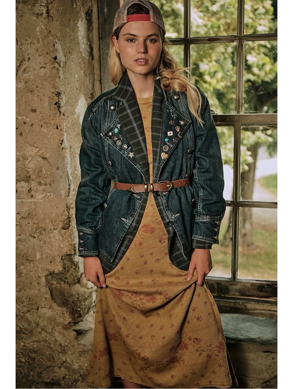 Free People Imogene Denim Officer Jacket in Ensign Wash Large Military Denim - Picture 4 of 16